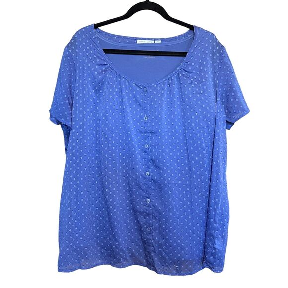 Susan Graver Short Sleeve Polkadot Top Set of 2 Periwinkle Womens 1X Grannycore - Picture 1 of 5